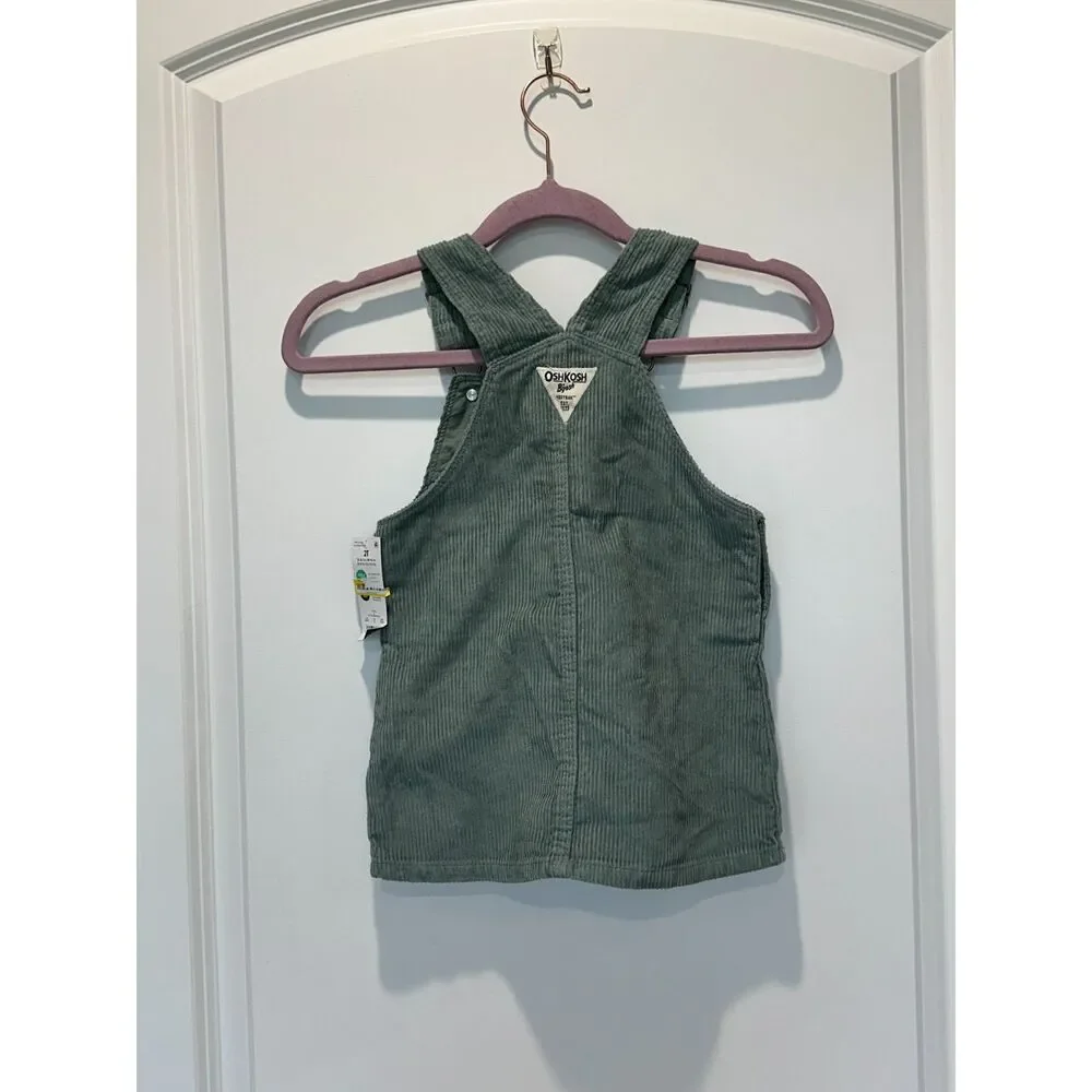 NWT Oshkosh B'gosh Corduroy Overall Dress Sage Green Size 2T